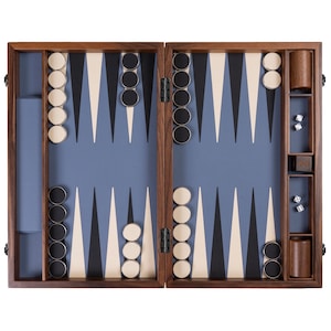 Professional Blue Genuine Leather Backgammon Set, High-End Handcrafted Backgammon with High Quality Real Italian Leather