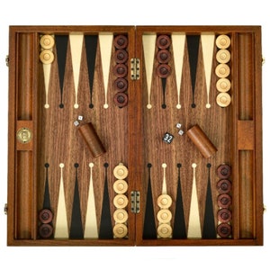 Premium Personalized Walnut Backgammon Set, Handmade wooden backgammon with high quality artificial leather customized with name or logo