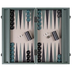 Exclusive Army Green Genuine Leather Backgammon, High-End Handcrafted Backgammon with Real Italian Leather