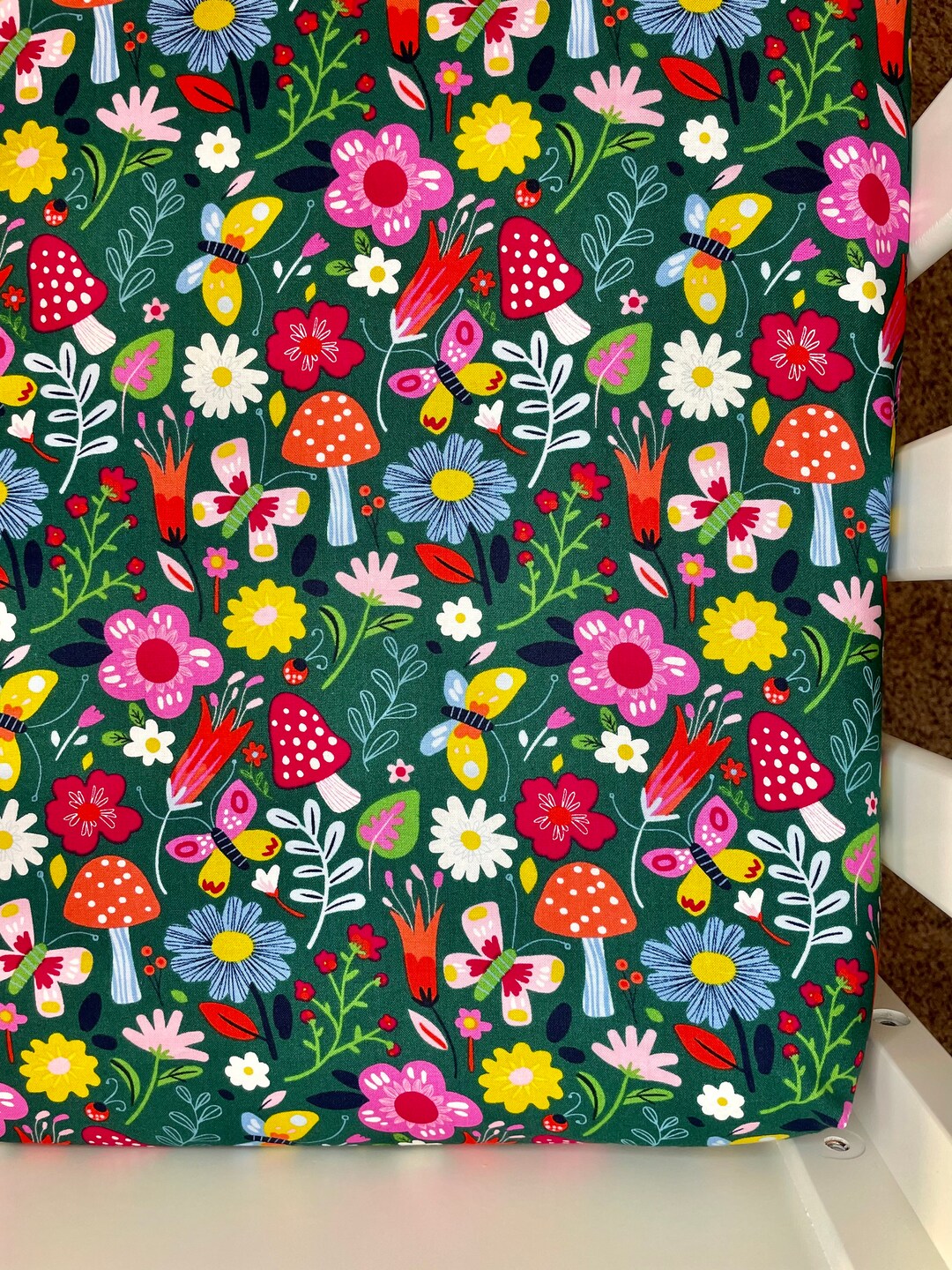 Whimsical Flowers and Mushrooms Crib Sheet Etsy