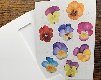 Pansies flower notecard : Floral Note Cards on recycled paper