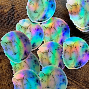 Holographic Wolf Moon Sticker: Weatherproof Vinyl Sticker, scrapbooking bild 1