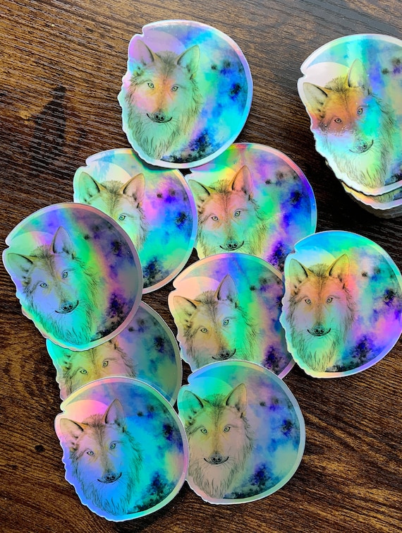 Holographic Wolf Moon Sticker: Weatherproof Vinyl Sticker, scrapbooking