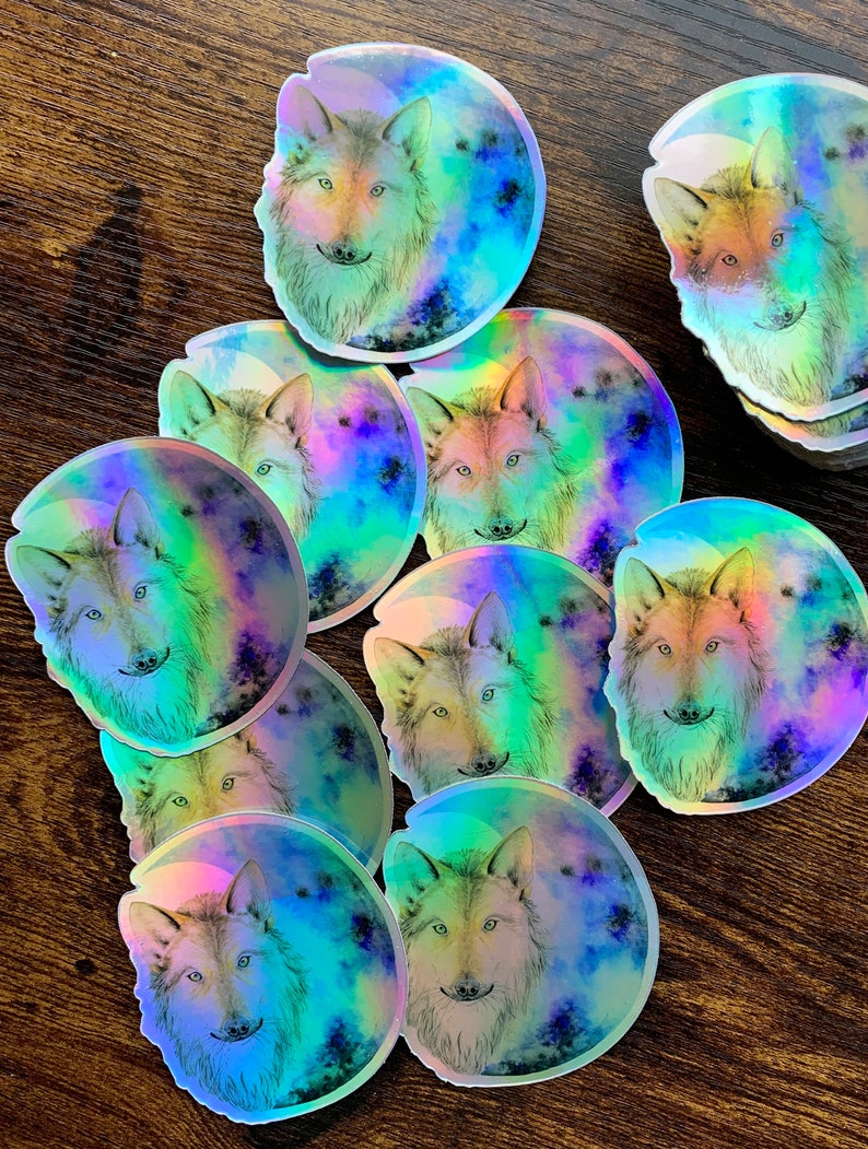 Holographic Wolf Moon Sticker: Weatherproof Vinyl Sticker, scrapbooking bild 1