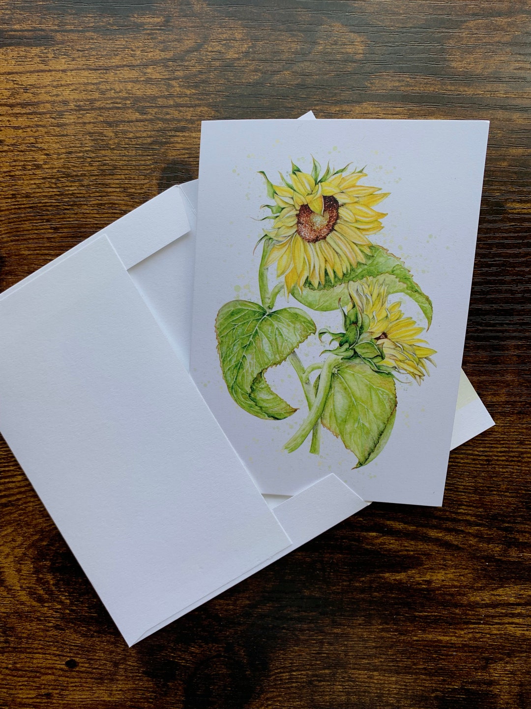 Sunflower Notecard: Yellow Flower Watercolor Art Blank Cards on ...