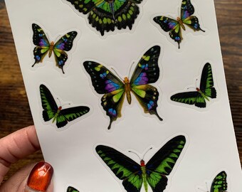 Green Butterfly sticker sheet: watercolor butterfly stickers for scrapbooking and crafting