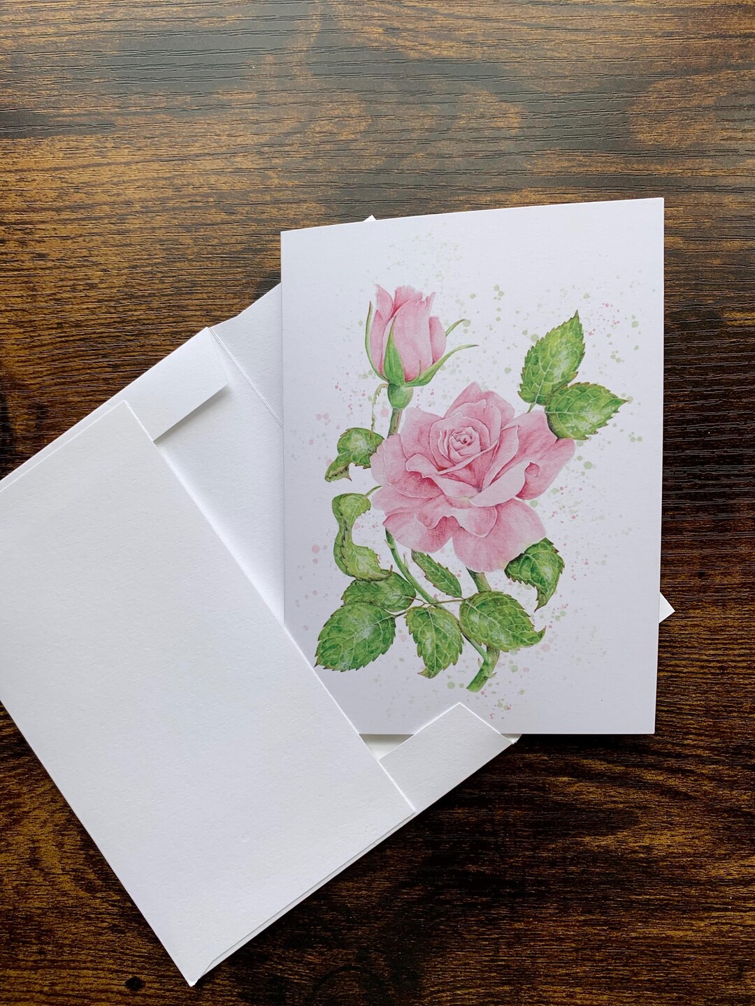 Pink Rose Watercolor Notecard : Floral Note Card on Recycled Paper - Etsy