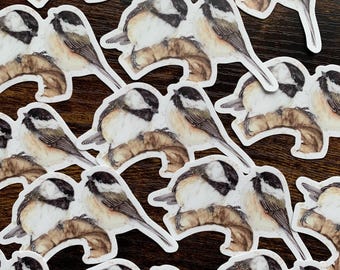 Black-Capped Chickadee sticker: watercolor laptop sticker