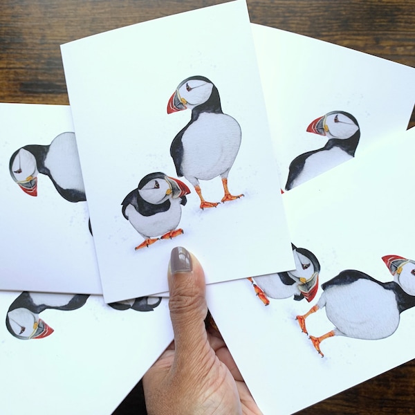 Puffins, puffins cards, puffin greeting cards, Nordic birds, note cards, puffin art, puffins, thank you cards, blank cards, arctic puffin