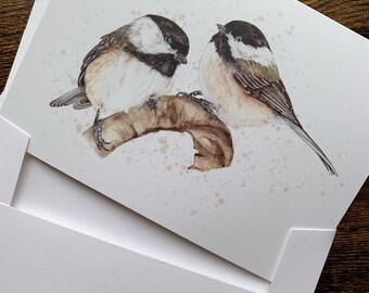 Black-Capped Chickadee Note cards: watercolor art blank cards on recycled paper