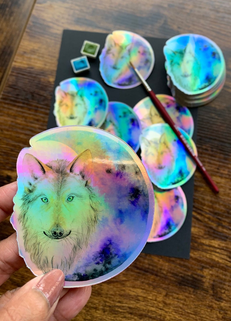 Holographic Wolf Moon Sticker: Weatherproof Vinyl Sticker, scrapbooking bild 3