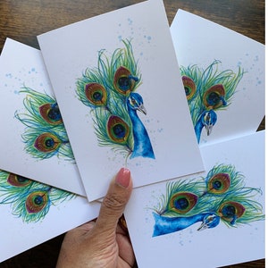 Cartes de voeux paon, cartes de voeux, cartes, cartes vierges, cartes de remerciement, cartes de paon, peinture de paon, oiseaux tropicaux, cartes de correspondance