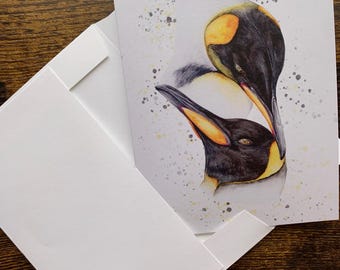 Penguins notecards: watercolor art prints on recycled paper