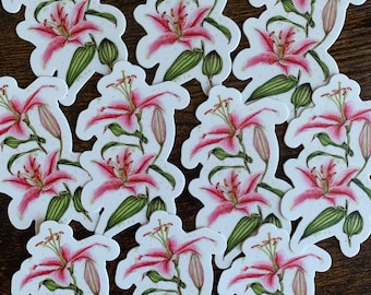 Lily Flower Sticker: Weatherproof Vinyl watercolor art stickers