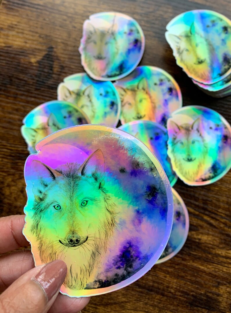 Holographic Wolf Moon Sticker: Weatherproof Vinyl Sticker, scrapbooking bild 2