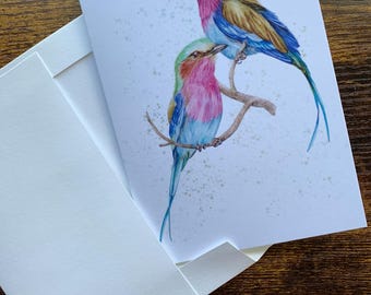 Lilac-Breasted Roller bird note cards: blank greeting cards on recycled paper