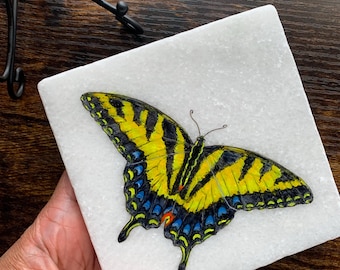 Hand-Painted Butterfly Coaster gift (one coaster): Eastern Tiger Swallowtail Acrylic Art