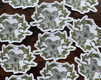 Koala Sticker: Watercolor Eucalyptus Wreath, Australian Wildlife