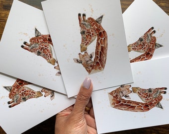 Carte de voeux, girafes, cartes de girafe, aquarelle de girafe, cartes vierges, cartes de remerciement, cartes, cartes de baby shower, carte de fête des mères,