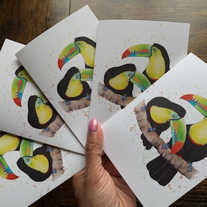 Couple de toucans, cartes aquarelles, cartes toucans, cartes vierges toucans, toucans, oiseaux exotiques, cartes de correspondance oiseaux, cartes de voeux, cadeaux pour amoureux des oiseaux