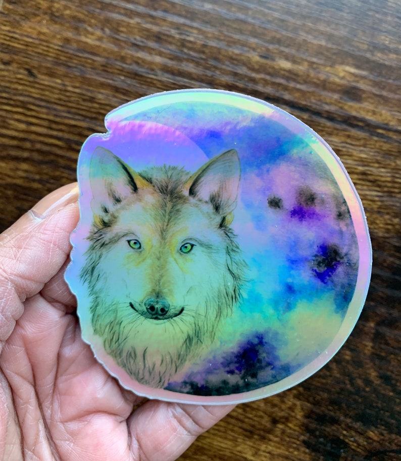 Holographic Wolf Moon Sticker: Weatherproof Vinyl Sticker, scrapbooking bild 5