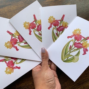 Cartes de voeux Iris, cartes de fleurs d'iris, fleur de naissance de février, cartes de remerciement, cartes vierges, porte-cartes cadeaux, cartes de sympathie, fleur d'iris