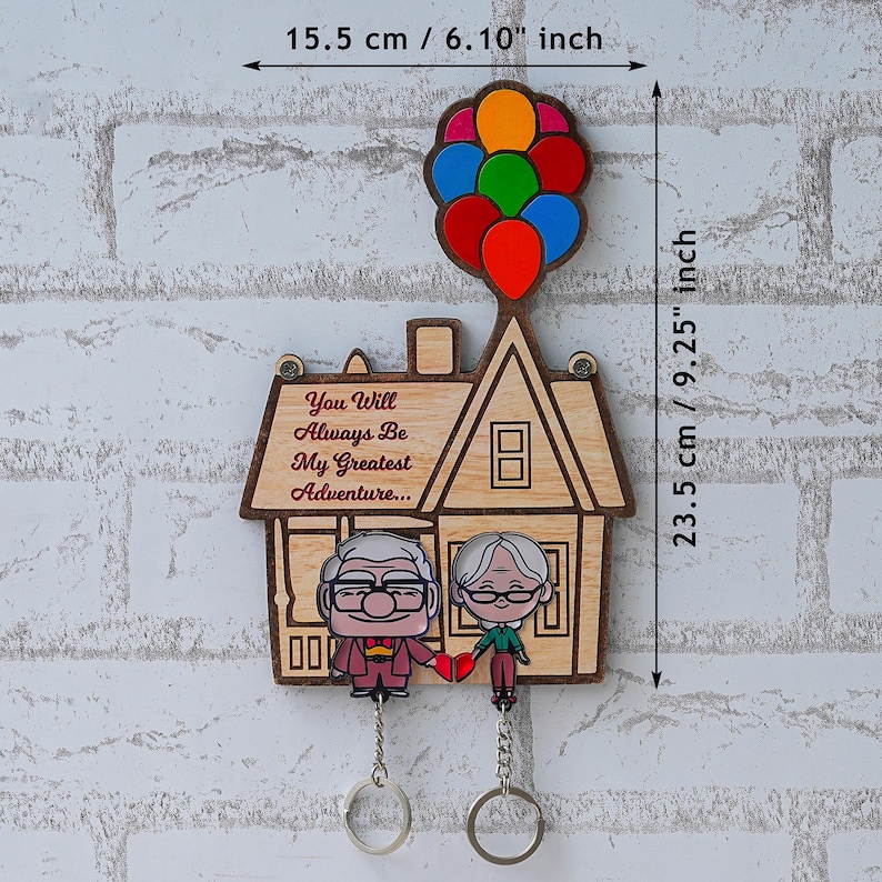 Personalized up Movie Key Holder for Wall, Carl Ellie Couple Keychain