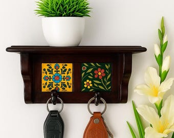 Porte-clés mural en bois avec étagère, organisateur d'entrée flottant et crochet pour porte-clés
