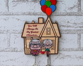 Personalized Up Movie Key Holder for wall, Carl Ellie Couple keychain Set, Anniversary gift