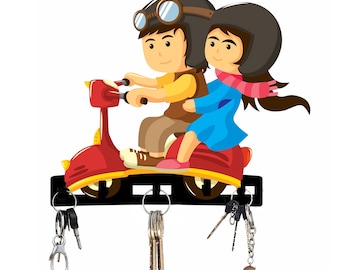 Cute Couple Keychain Holder for wall /  Self Adhesive Key Hanger / 5 Hools / New Home keyring hanger