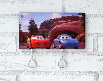 Personalized Lightning McQueen and Sally Key Holder for wall, Magnetic Key chain, Housewarming Gift