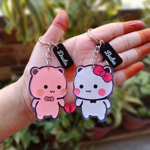 Personalized Bubu Dudu Teddy Bear Couple keychain, Backpack Accessories, Keyring Charm