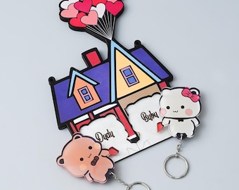 Personalized Dudu Bubu Key Holder with Acrylic Keychains  / Anniversary Gifts