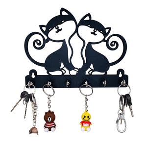 Wall Mounted Cats Key Rack Black Metal Key Holder Decorative