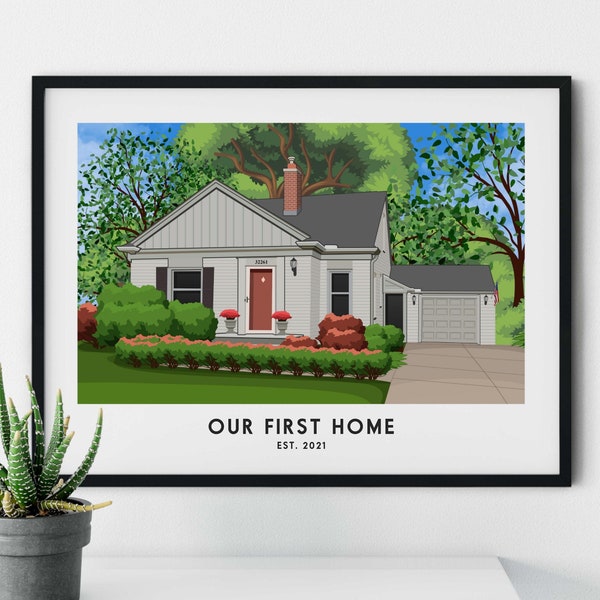 Custom [Modern] Home Portrait | Housewarming Gift, New Home Gift, Modern House Portrait, Realtor Closing Gift