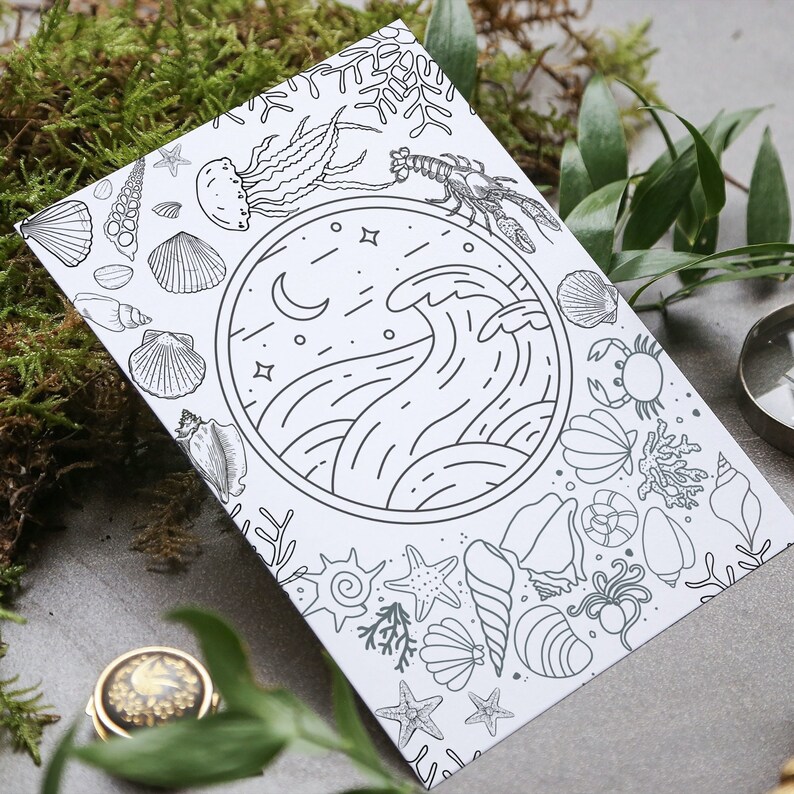 Ocean Printable Coloring Page, Boho Sea and Moon Coloring Page