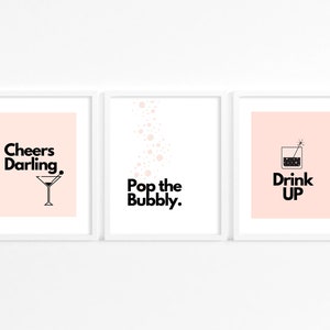 Set von 3 Bar Prints, DIGITAL DOWNLOAD, Mid-Century Modern, Drink Zitat, Bar Cart Art