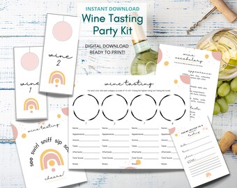 Wine Tasting Kit, Printable Wine Tasting Score Cards and Sign, Wine Tasting Tags, Blind Wine Tasting Game Card Kit, Wine Tasting Party