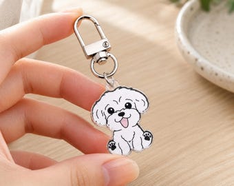 Mini Maltese Acrylic 3cm Keychain - Dog Breed Collectible