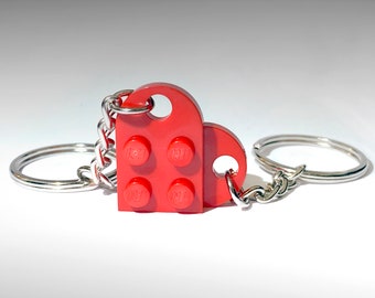 Heart Keychain Made with LEGO Bricks Handmade Love Heart Keyring Couple Boyfriend Girlfriend Gift for him her loved One