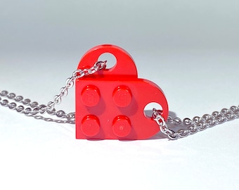 Collana a cuore ｜Realizzata a mano con mattoncini LEGO｜Ciondoli a cuore d'amore in 18 colori