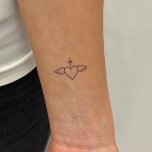 Angel Heart Temporary Tattoo (Set of 3) / Romantic Heart Tattoo / Tiny Tattoo / wrist tattoo