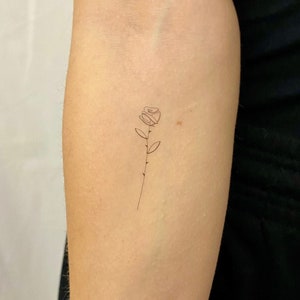 Fine Line Little Rose Temporary Tattoo set of 2 / Floral - Etsy