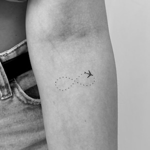 Reise Infinity temporäres Tattoo ( 3er Set) / Infinity Flugzeug Fake Tattoo / Reise Liebhaber / Minimalistisches Fernweh Tattoo