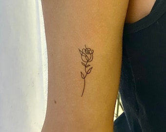 Small Rose Temporary Tattoo (Set of 2) /  floral temporary tattoo / flower temporary tattoo / Fine line rose fake tattoo