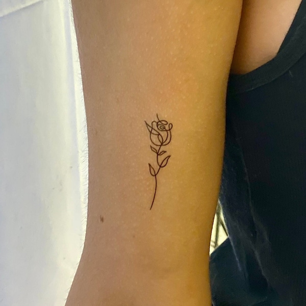 Petit tatouage temporaire Rose (lot de 2) / tatouage temporaire floral / tatouage temporaire fleur / faux tatouage rose fine ligne