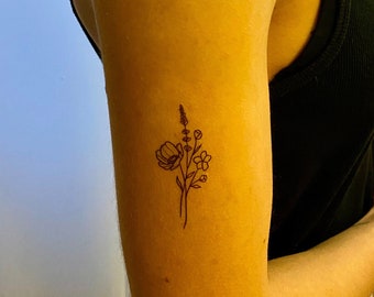 Floral Temporary Tattoo (Set of 2) / Floral Fake Tattoo / Flower fake tattoo