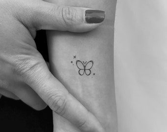 Tijdelijke vlindertattoo dunne lijn (set van 3) / delicate vlindertattoo / bodyart