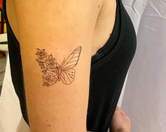 Blume Schmetterling temporäres Tattoo (2er Set)