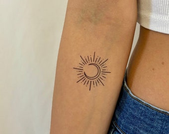 Moon and Sun Temporary Tattoo (Set of 2) / Sun Fake tattoo / Moon Fake Tattoo